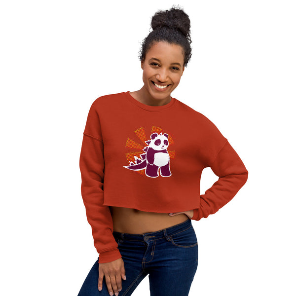 Pandazilla 2020 Crop Sweatshirt, Brick Red, on a female model