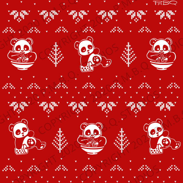 Cute Winter Ramen Panda + Boba Panda Cozy Fleece Crewneck Sweater