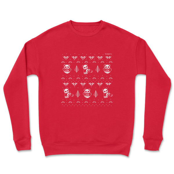 Cute Winter Ramen Panda + Boba Panda Cozy Fleece Crewneck Sweater