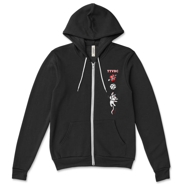 Volleyball Team Cat + Panda Cozy Fleece Zip Hoodie - Tropical Touch Special Edition