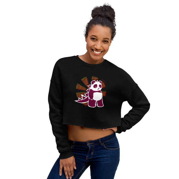 Pandazilla Crop Sweatshirt, Black, on a female model