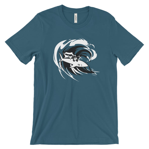 Surfing Ninja Panda + Shark Men's/Unisex T-shirt