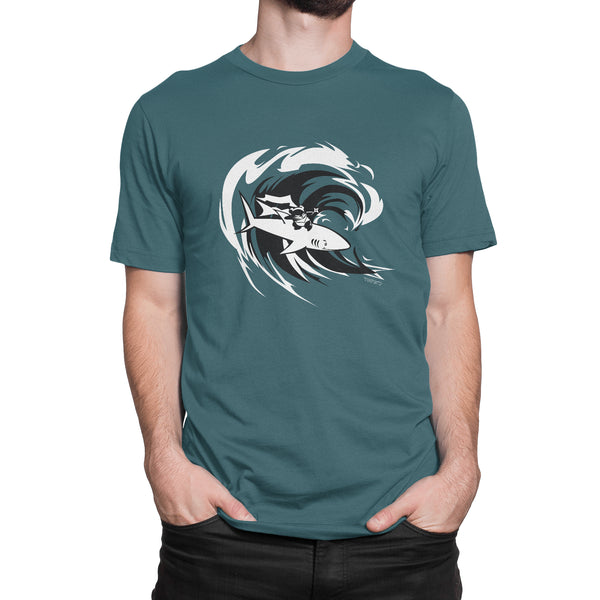 Surfing Ninja Panda + Shark Men's/Unisex T-shirt