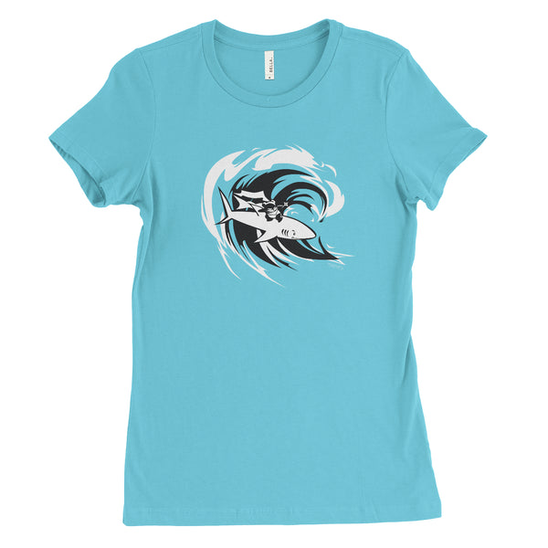 Surfing Ninja Panda + Shark Women's T-shirt