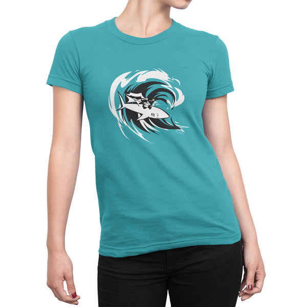 Surfing Ninja Panda + Shark Women's T-shirt