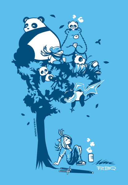 This design depics a group of characters designed and owned by P.M.B.Q. Studios, relaxing in a tree.